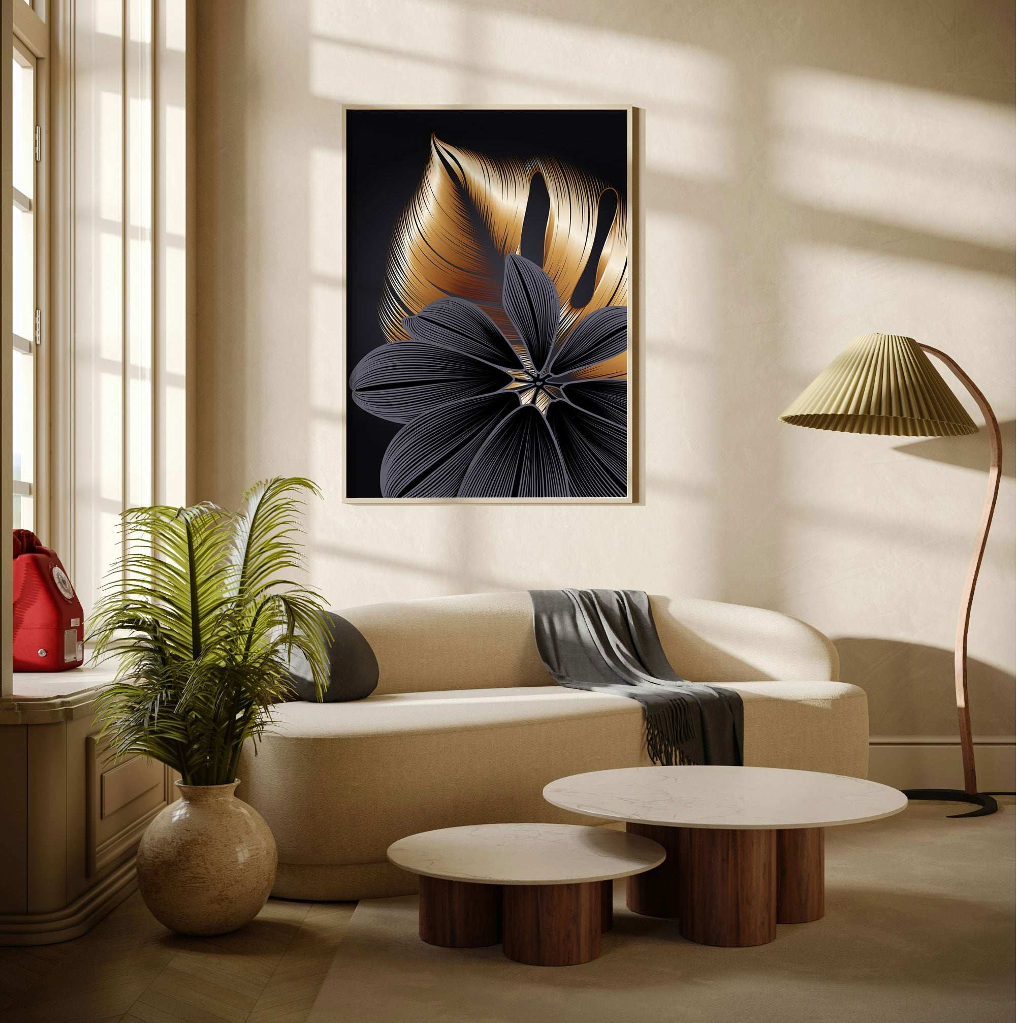 Poster & tablou „Petale Radiale” — Artă florală abstractă | Design elegant cu accente aurii | | A4, A3, B2, B1