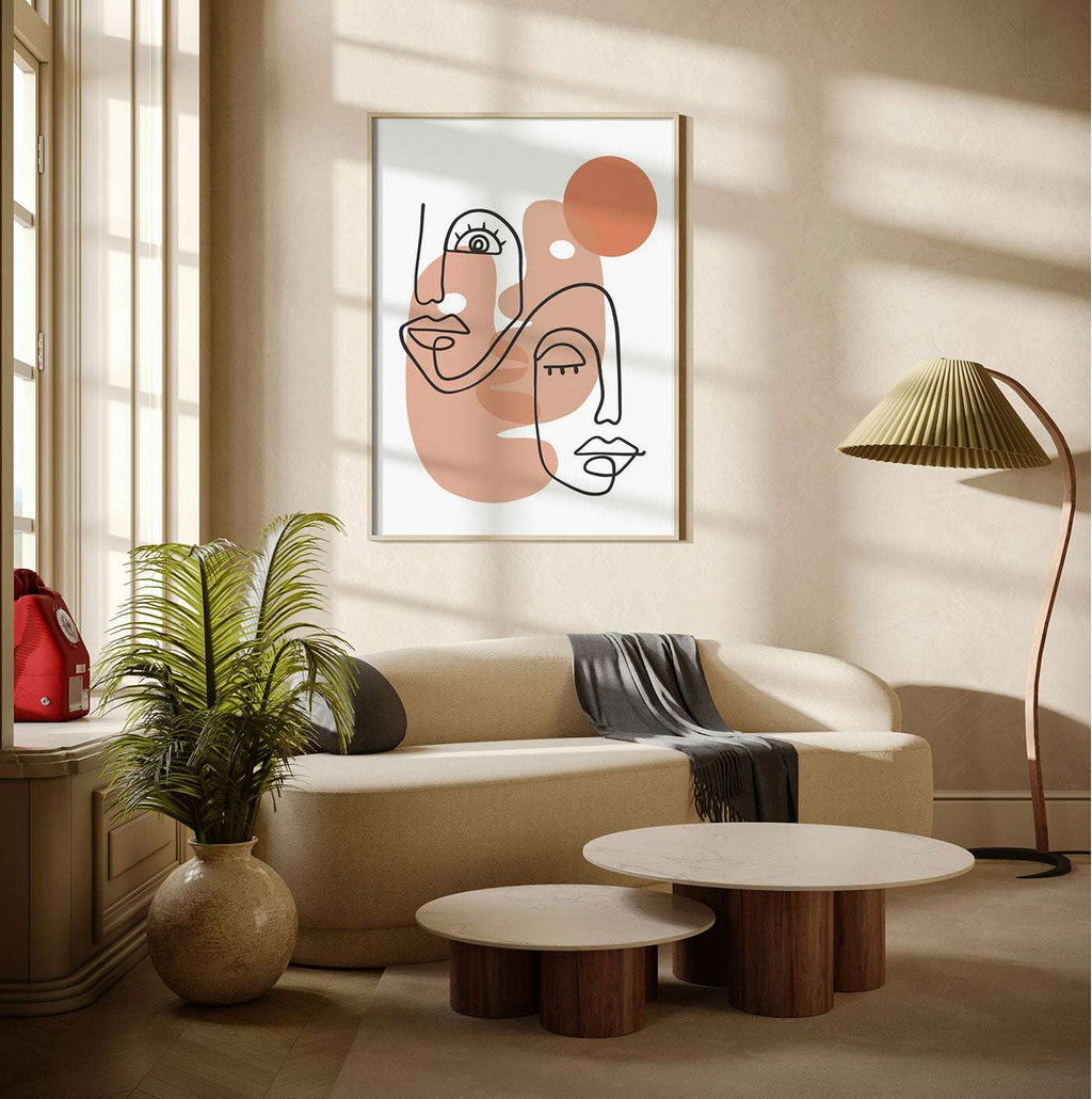 Poster & tablou „Dual Faces” — Artă minimalistă continuă | Chipuri stilizate abstracte | A4, A3, B2, B1