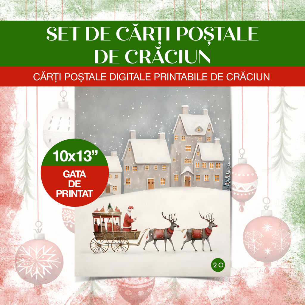 Set de Cărți Poștale de Crăciun - Clipart și Printuri Digitale