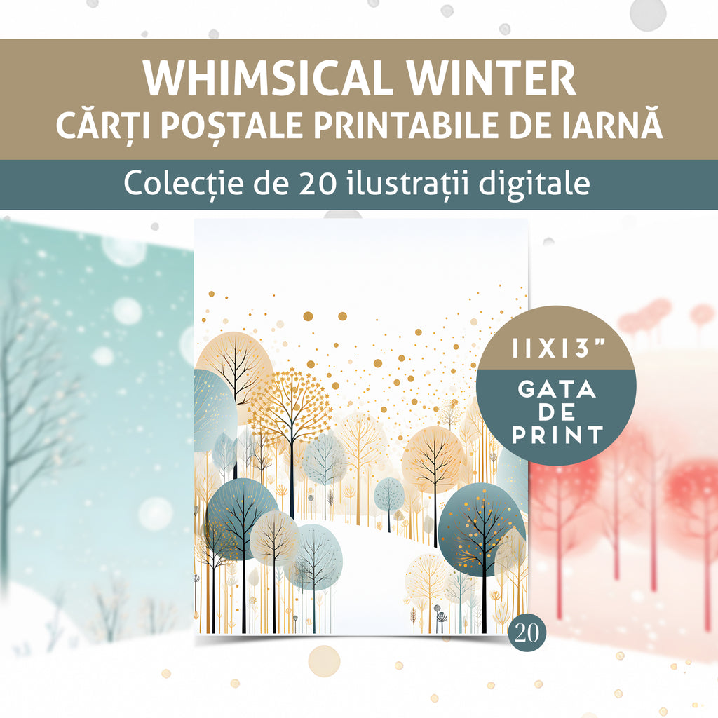 Carti postale de iarna colecție de 20 ilustrații digitale