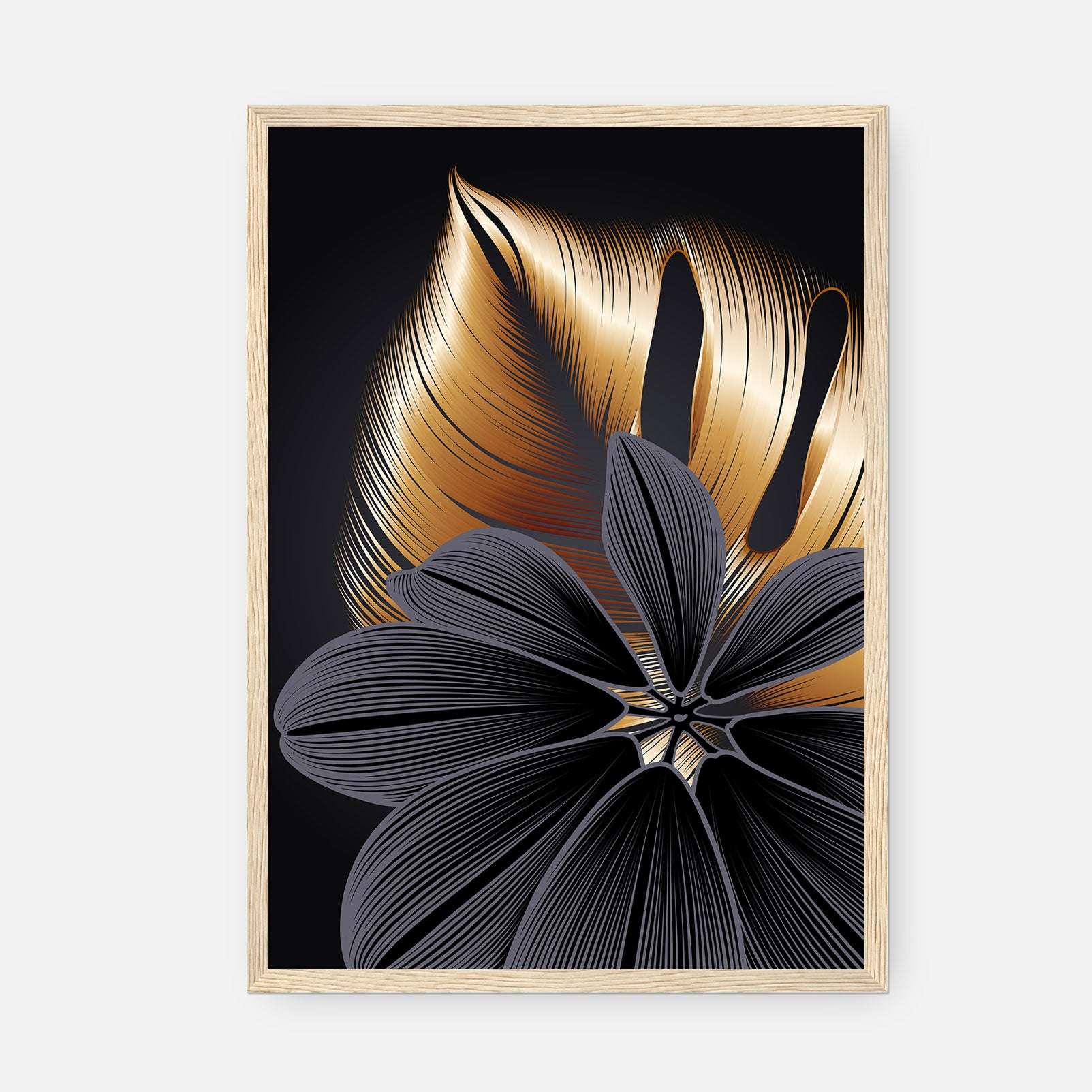 Poster & tablou „Petale Radiale” — Artă florală abstractă | Design elegant cu accente aurii | | A4, A3, B2, B1