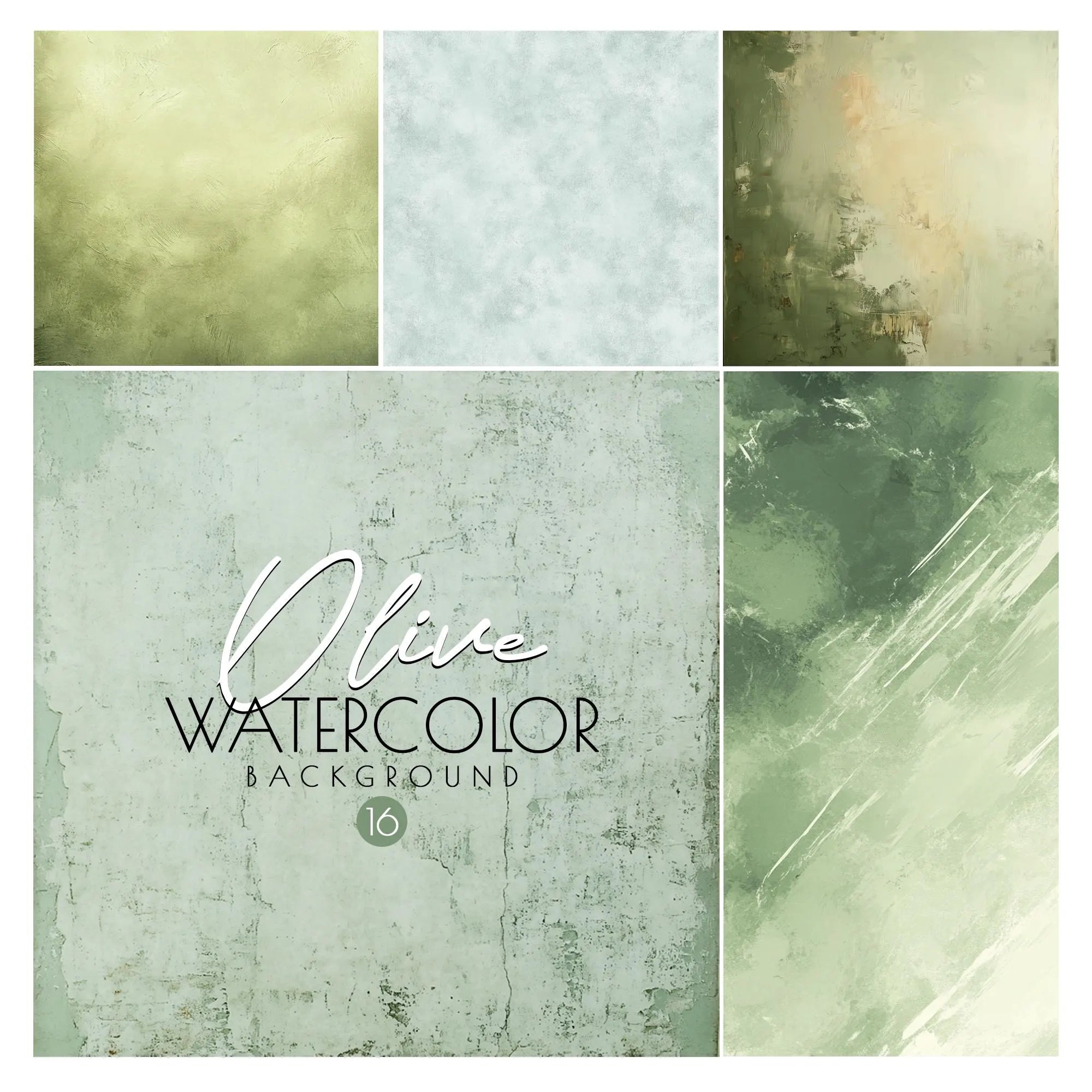 16 Fundaluri Texturate în Nuanțe de Verde Măsliniu – PNG 300 DPI, Minimalist și Versatil
