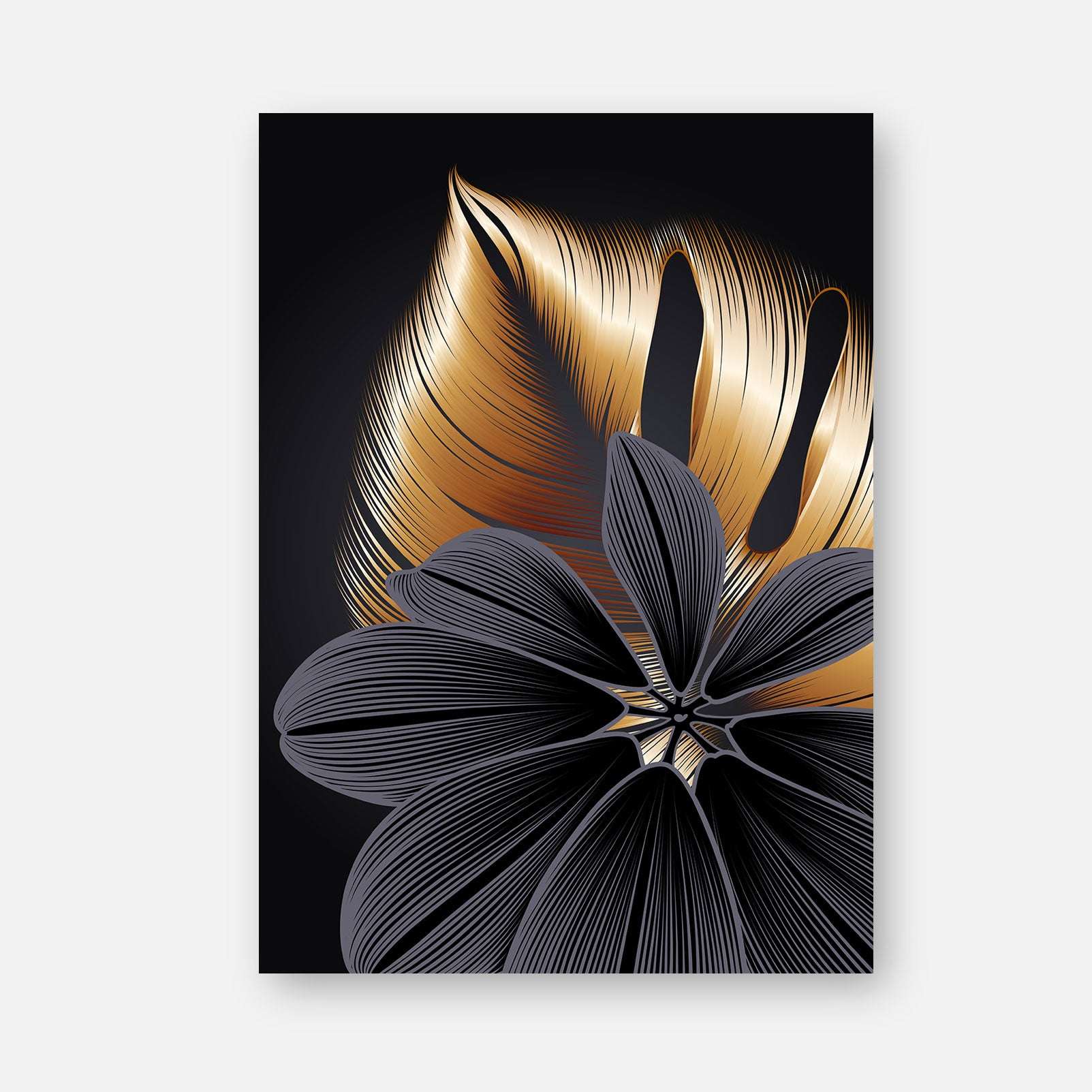 Poster & tablou „Petale Radiale” — Artă florală abstractă | Design elegant cu accente aurii | | A4, A3, B2, B1