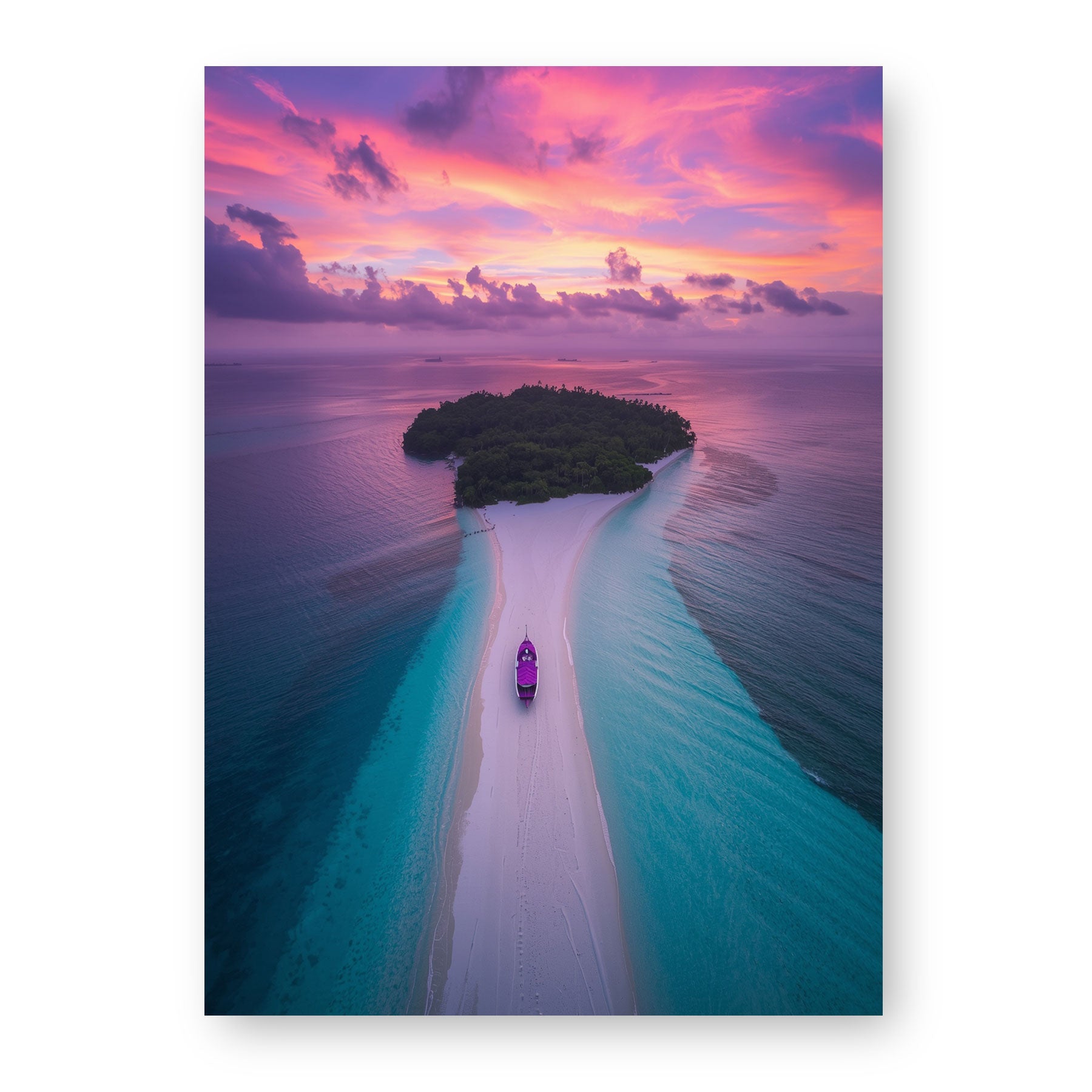 Poster & Tablou „Sanctuarul Tropical” – Peisaj Insulă Exotică la Apus | A4, A3, B2, B1