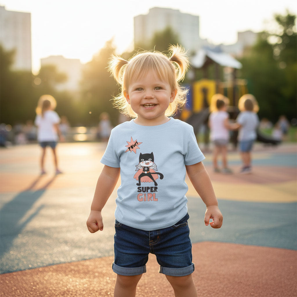 Tricou Bebeluși „Super Cat Girl” Eroină | Bumbac 100% Premium | 6-24 Luni
