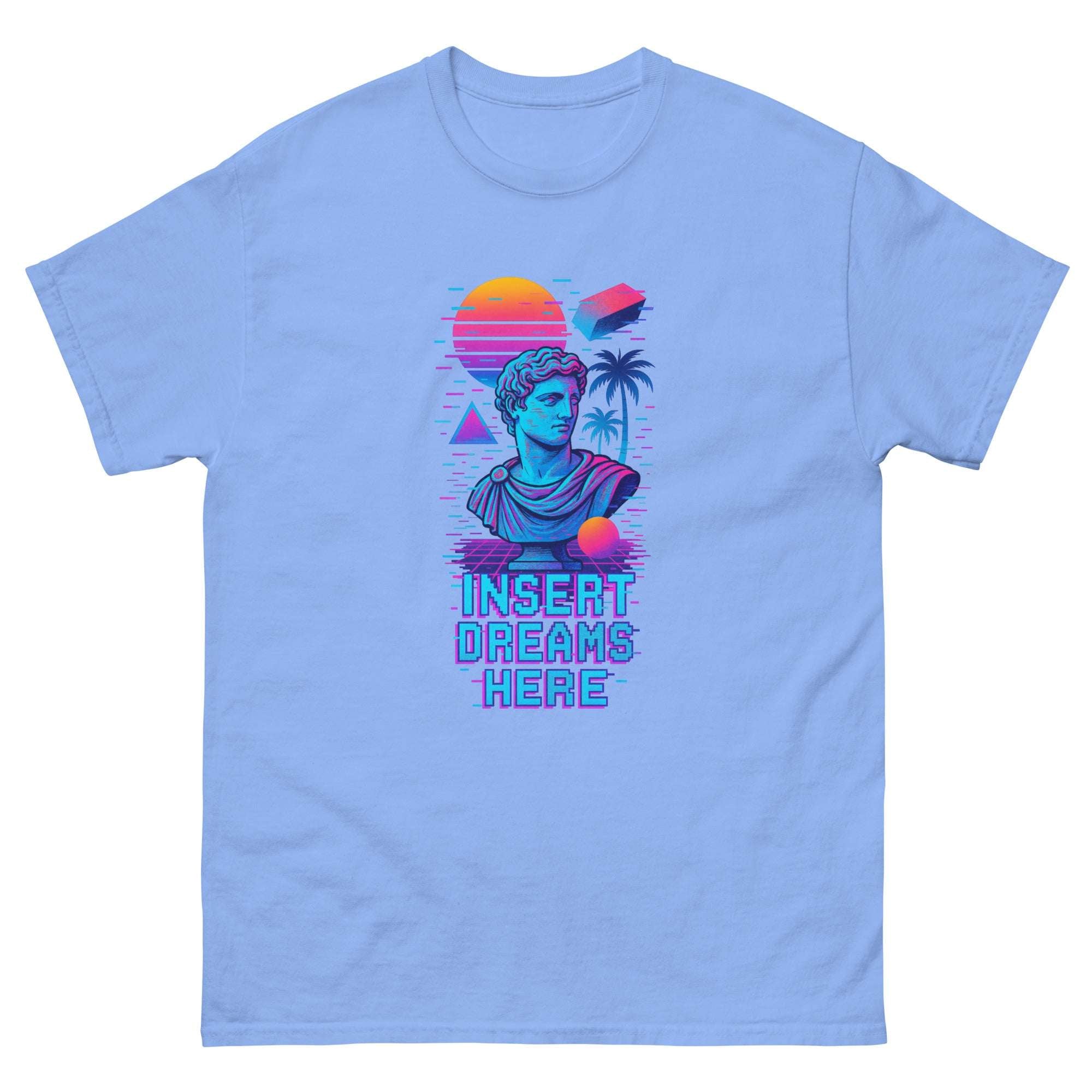 Detaliu imprimeu neon și text INSERT DREAMS HERE